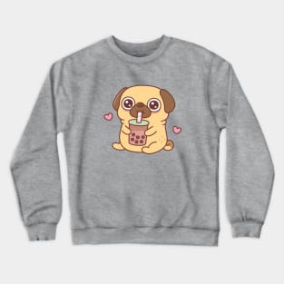 Cute Little Pug Loves Drinking Bubble Tea Crewneck Sweatshirt